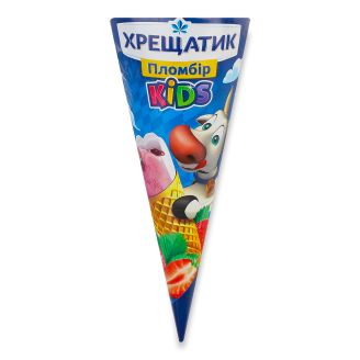 Морозиво "Хрещатик KIDS" пломбір 12% полуниця-ваніль у ріжок,80г ТМ Хладопром