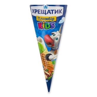 Морозиво "Хрещатик KIDS" пломбір 12% фісташка-ваніль ріжок,80г ТМ Хладопром