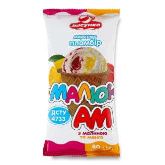 Морозиво пломбір "Малюк-Ам"  малина та манго цукр. ст. 80 г ТМ Ласунка