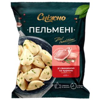 Пельмені зі свининою та куркою 650г "Сніжно"