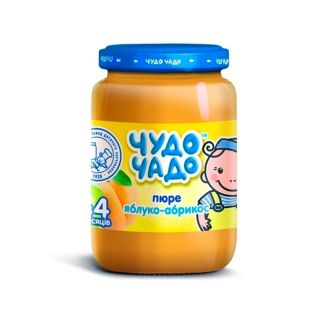 Пюре з 4 місяців Яблуко-абрикос 170г (с/б) "Чудо-Чадо" Україна