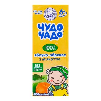 Сік з 6 місяців Яблуко-абрикос з м'якоттю 200мл (т/п) "Чудо-Чадо" Україна