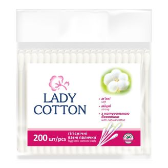 Lady Cotton Палички ватні в поліетиленовому пакеті 200 шт