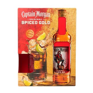 Алкогольний напій на основі Карибського рому Captain Morgan Spiced Gold 0,7 л. зі склянкою
