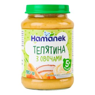 Пюре з 5 місяців Телятина з овочами 190г (с/б) "Hamanek" Чехія