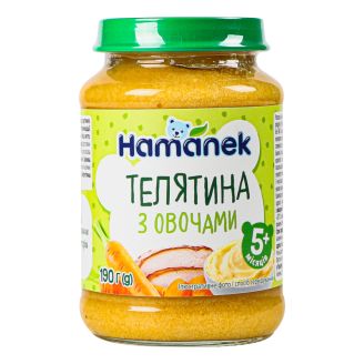 Пюре з 5 місяців Телятина з овочами 190г (с/б) "Hamanek" Чехія