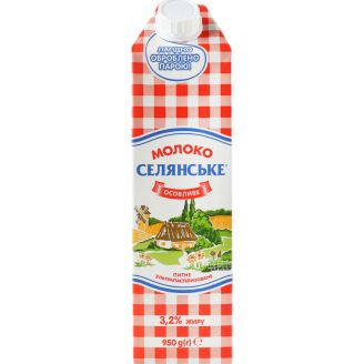 Молоко "Селянське" особливе 3,2% 0.95л п/п Люстдорф