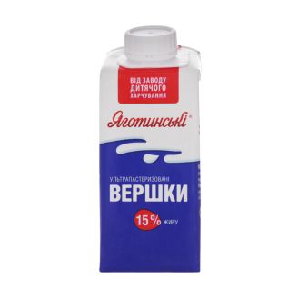 Вершки питні ультрапастеризовані  15% 200г т/п ТМ "Яготинське"