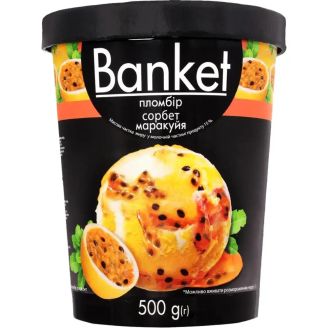 Морозиво «Banket» пломбір зі смаком ванілі та  маракуйя  500г  ТМ"Ласунка"