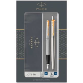 16 092b19 Набір Паркер Jotter сталь з поз. перо+кул. у подар.уп.