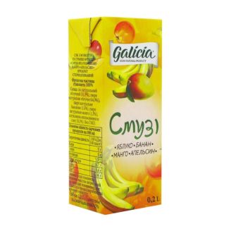 Сік з м'як.смузi яблуко-банан-манго-апельсин  0,2 л Galicia