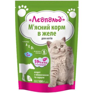 Асорті з яловичиною та серцем в желе для котів 100г