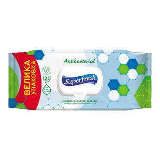 Вологі серветки Superfresh Антибактеріальна 120шт з клапаном