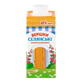 Вершки стерилізов. "Селянськi" 10% 0,2 л Люстдорф