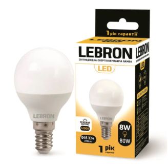 LED лампа Lebron L-G45, 8W, Е14, 4100K, 720Lm  11-12-28