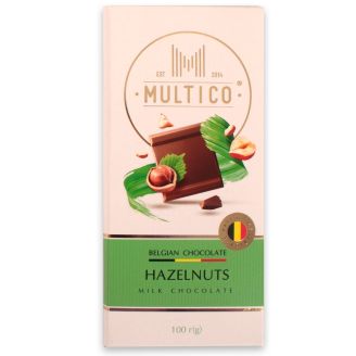 Шоколад бельгійський молочний з фундуком 100г Multico
