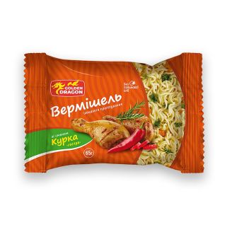 Вермішель швидкого приготування зі смаком курки гостра 65г Golden Dragon