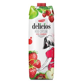 Нектар яблучно-полуничний з м'якоттю та цукром TM Delicios, 1л