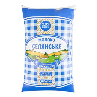 Молоко ультрапаст. "Селянське" 2,5% 900г п/е ТМ Люстдорф
