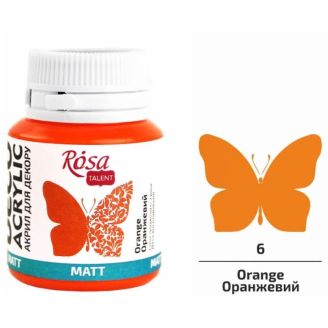 Акрил для декору, Оранжевий, матовий, 20 мл, ROSA TALENT 20006