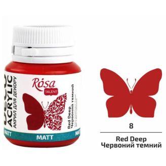 Акрил для декору, Червоний темний, матовий, 20 мл, ROSA TALENT 20008