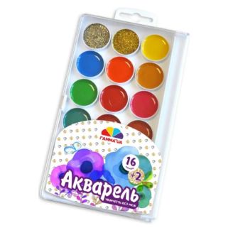 Акварель 18 кол., зол. і ср., б/п, пластик, Творчість 400120
