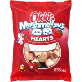 Маршмеллоу HEARTS зі смаком полуниці 140г Okki