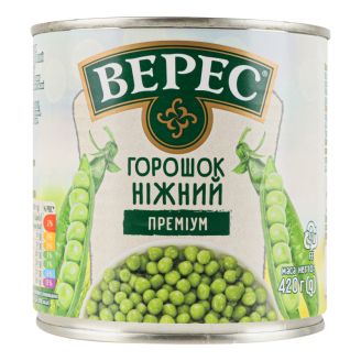Горошок зелений ніжний "Преміум" 420г з/б ключ Верес