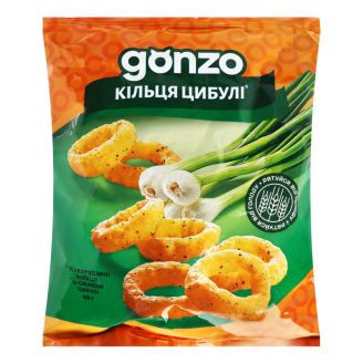 Снек Gonzo 40г Кукурудзяні кільця зі смаком цибулі
