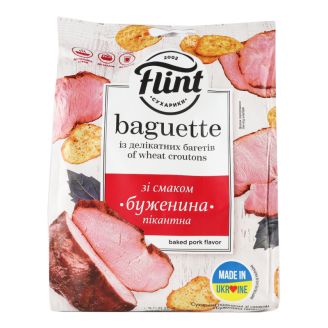 Сухарики пшеничні зі смаком "Буженина пікантна" 100 г ТМ "Flint Baguette"