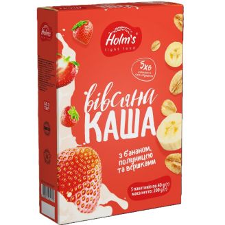Каша вівсяна з бананом, полуницею та вершками, 200 г. Holms