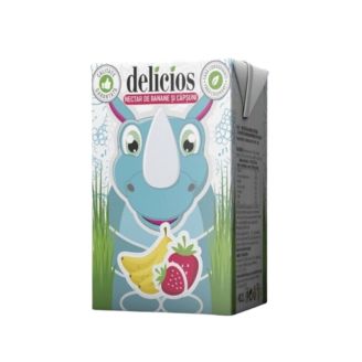 Нектар бананово-полуничний з м'якоттю та цукром  TM Delicios, 200 мл