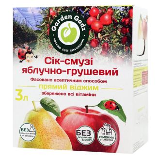 Сік-смузі Garden Gadz яблучно-грушевий з м’якоттю 3л бег-ін-бокс