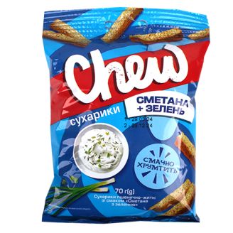 Сухарики пшенично-житні зі смаком «Cметана із зеленню», ТМ "Chew" 70г