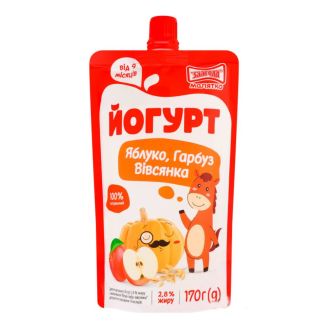 Йогурт з наповнювачем "Яблуко-гарбуз-вівсянка" 2.8% 170г дой-пак ТМ Злагода