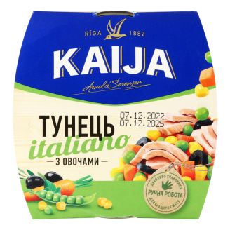Тунець з овочами Italiano, ТМ Kaija, 185г