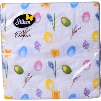 Серветки паперові TM Silken Пасхальні "Крашанки з квіточками" 33*33 3шар 18шт