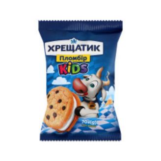 Морозиво "KIDS" пломбір 15% сендвіч на печиві з дропсами, 70г ТМ Хрещатик
