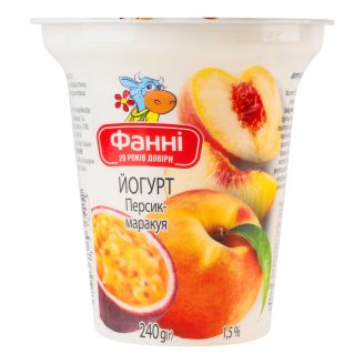 Йогурт з наповнювачем персик-маракуя 1,5% 240г ст ТМ Фанні