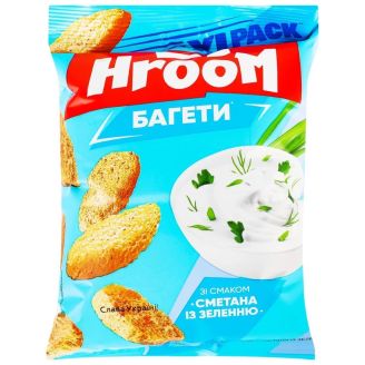 Сухарики багетні зі смаком "Сметана із зеленню" ТМ "HROOM!" 100г