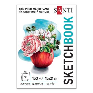 Скетчбук SANTI "Blossom" А5, 30 аркушів, склейка, 130г/м2 743213