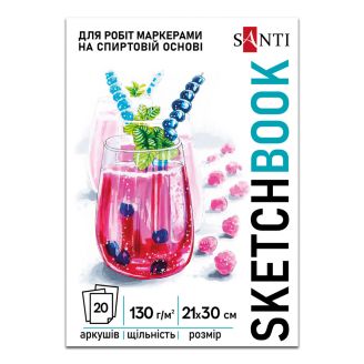 Скетчбук SANTI "Fresh" А4, 20 аркушів, склейка, 130г/м2 743214