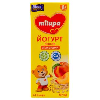 Йогурт з біфідобактеріями 2,1% 207г персик-злаки ТМ Мілупа