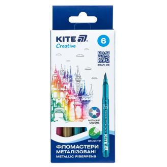 Фломастери-пензлики, набір 6шт, Kite Creative металізовані, 68709, K-1149