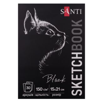 Скетчбук SANTI для графіки, з чорним папером, А5, 30 арк., склейка, 150г/м2 743236