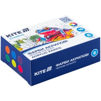 Фарби акрилові, 6 неонових кольорів, 20 мл, Kite Creative, K-274, 69430